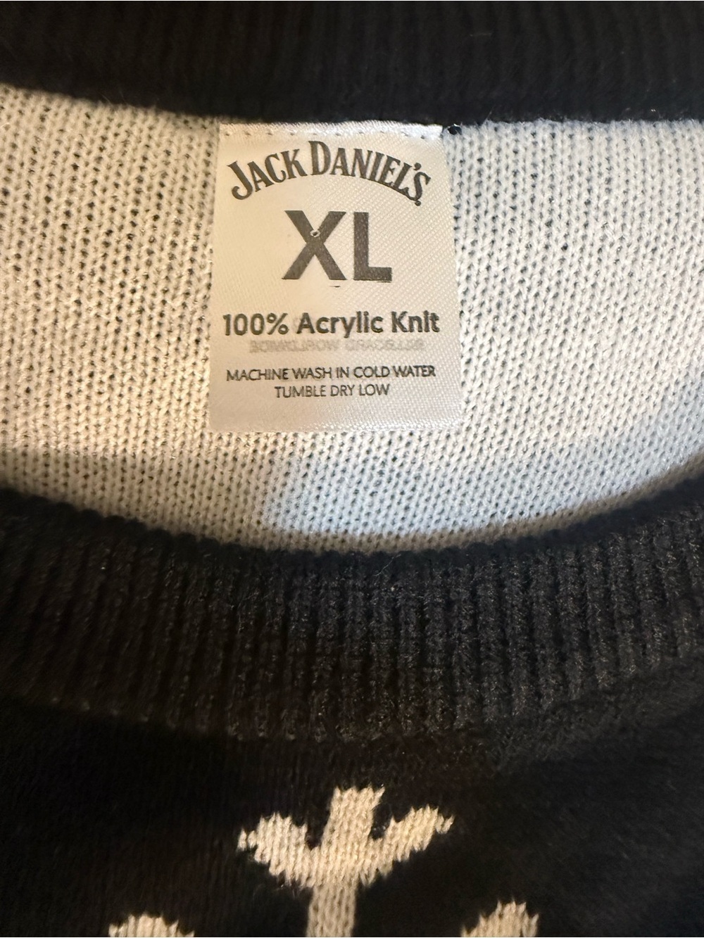 Jack Daniels Ugly Christmas Sweater XL Black Whiskey Bottle Knit Holiday - Picture 4 of 6